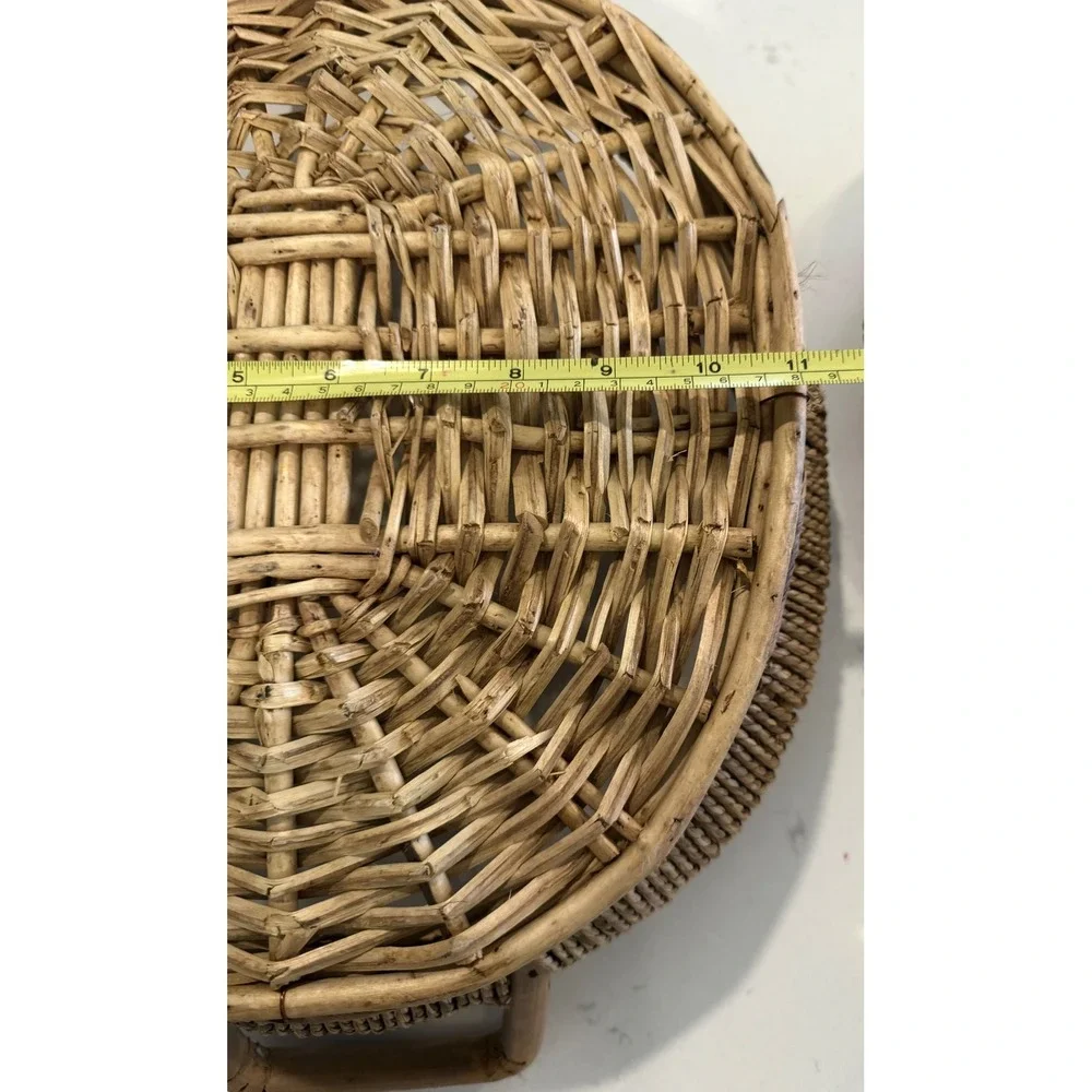 Set of 2 Woven Wicker Rattan Oval Serving Trays with Handles Natural Nesting